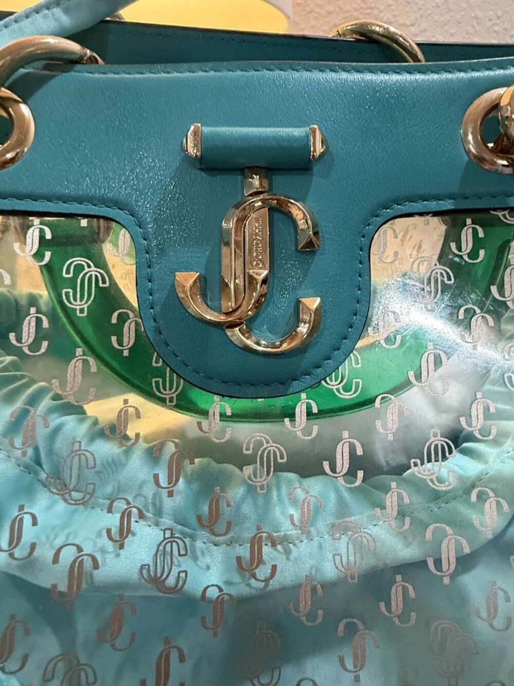 Jimmy Choo Varenne NWT Plexi & Leather With Lt Gold Hardware Tote - Picture 10 of 14